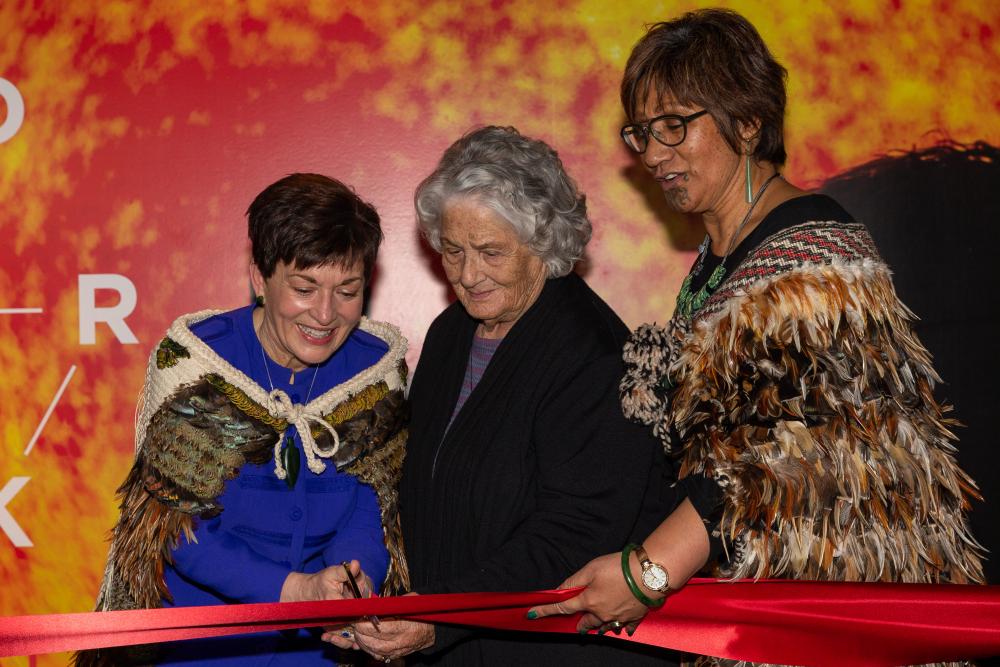 Governor-General Rt Hon Dame Patsy Reddy cutting the ribbon with Reita Mathews a